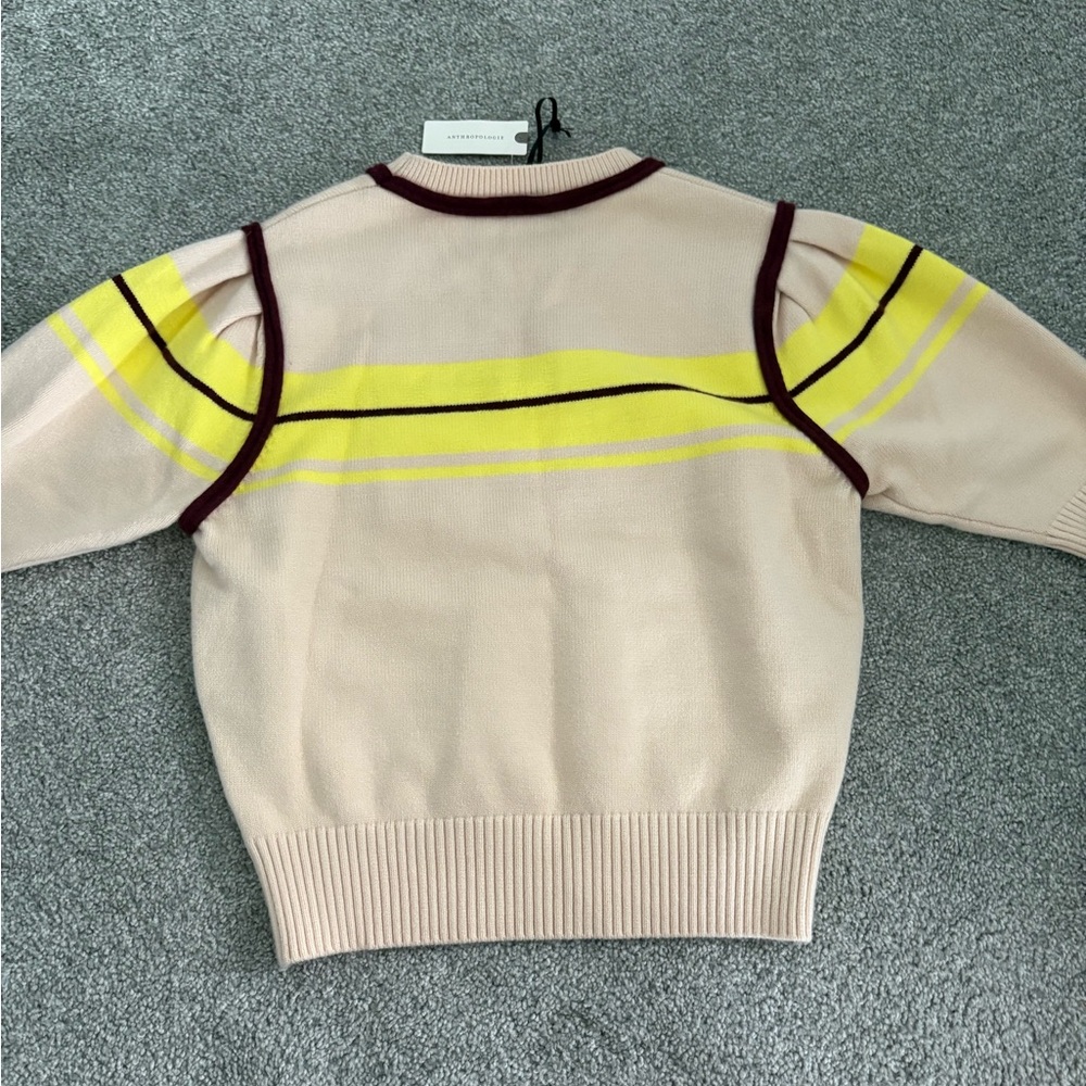 NWT English Factory Anthropologie Sweater Top Size L Ruffle Sleeve Stripe - Picture 4 of 5